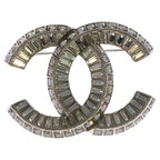 Chanel CC Logo Rhinestone Pin Badge Brooch Silver