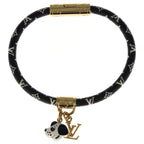 Louis Vuitton Dog Charm LV Push Leather Bracelet Black Gold