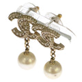 Chanel CC Logo Pearl Rhinestone Earrings Gold