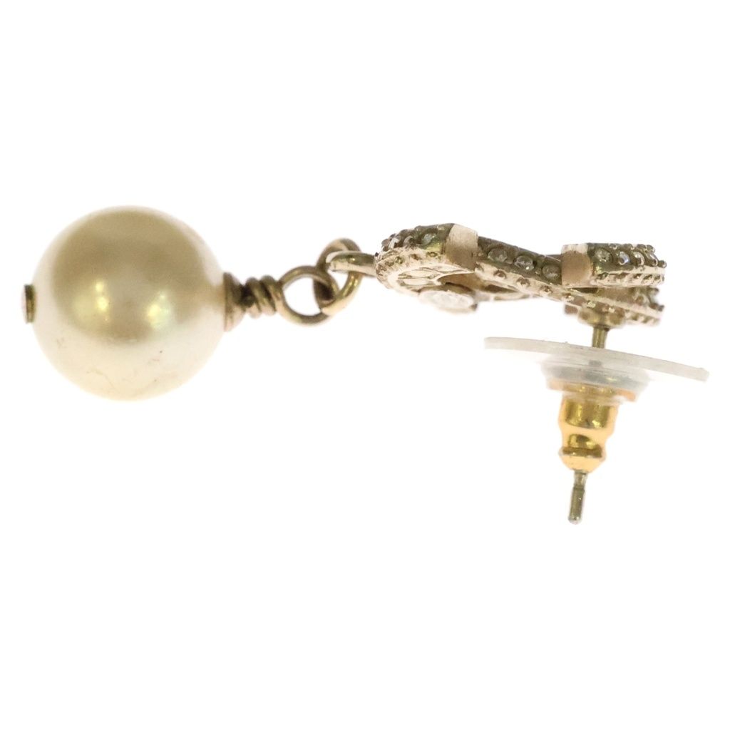 Chanel CC Logo Pearl Rhinestone Earrings Gold — view 3