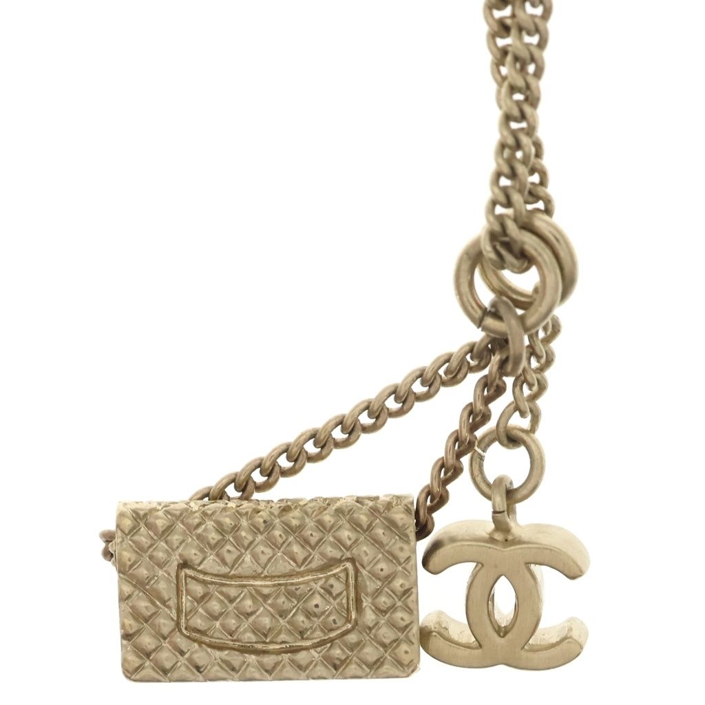 Chanel Quilted Charm Pendant Necklace Chain Gold — view 3