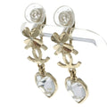 Chanel CC Logo Clover Heart Earrings Rhinestone Gold Plated