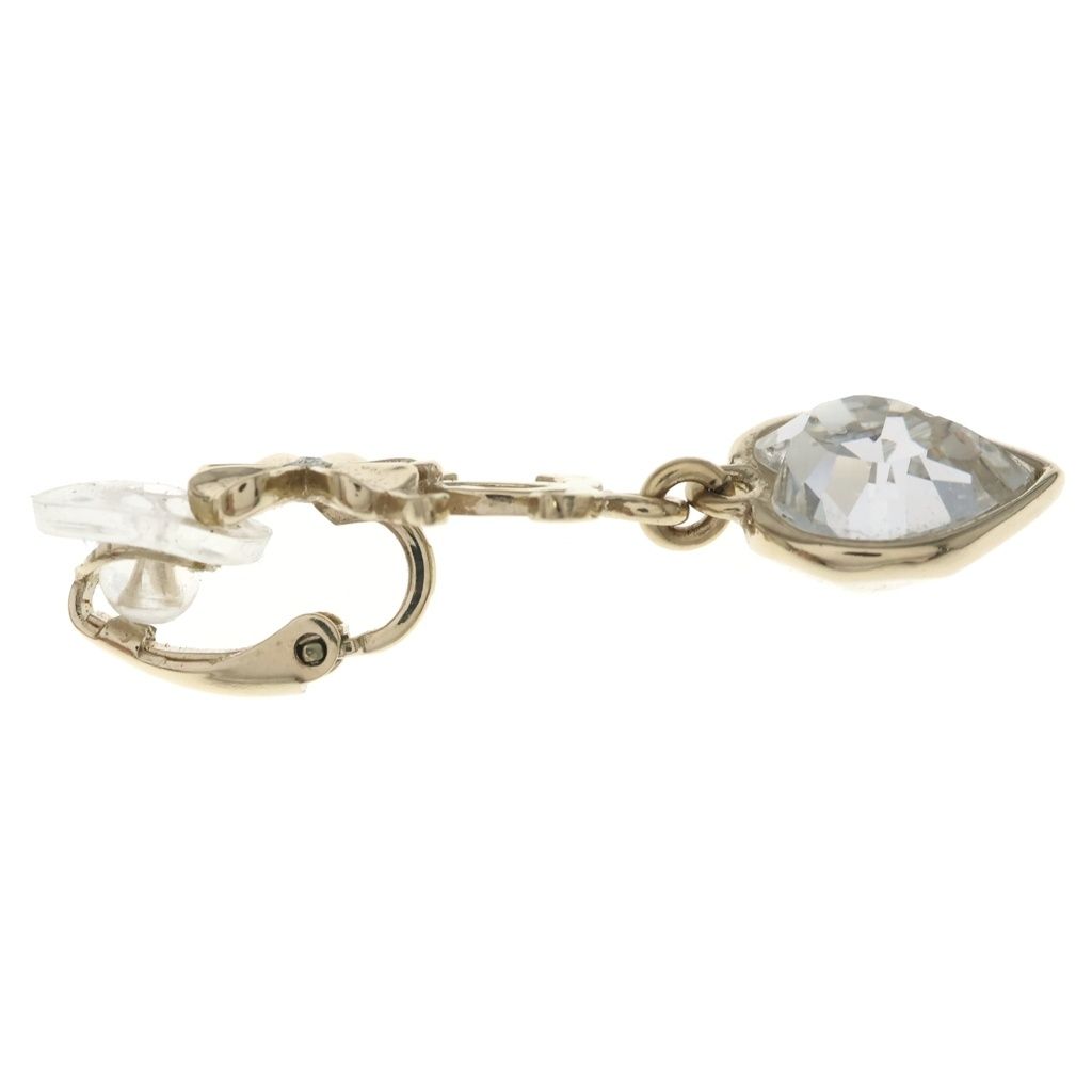 Chanel CC Logo Clover Heart Earrings Rhinestone Gold Plated — view 3
