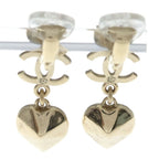 Chanel CC Logo Clover Heart Earrings Rhinestone Gold Plated — view 2