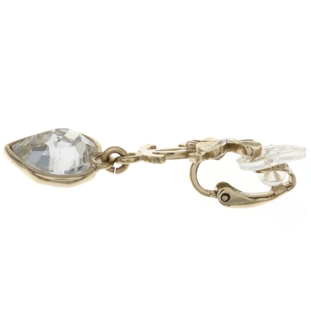 Chanel CC Logo Clover Heart Earrings Rhinestone Gold Plated — view 4