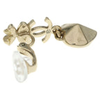 Chanel CC Logo Clover Heart Earrings Rhinestone Gold Plated — view 6