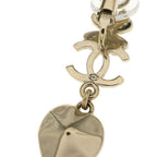 Chanel CC Logo Clover Heart Earrings Rhinestone Gold Plated — view 5