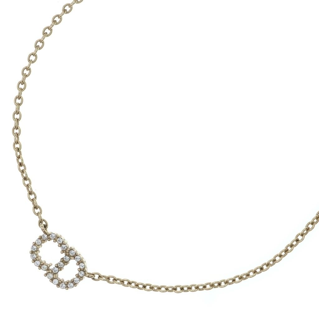 Dior CD Logo Rhinestone Necklace Gold Metal