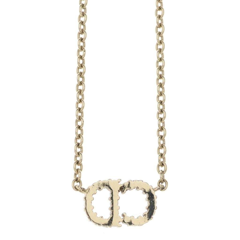 Dior CD Logo Rhinestone Necklace Gold Metal — view 3