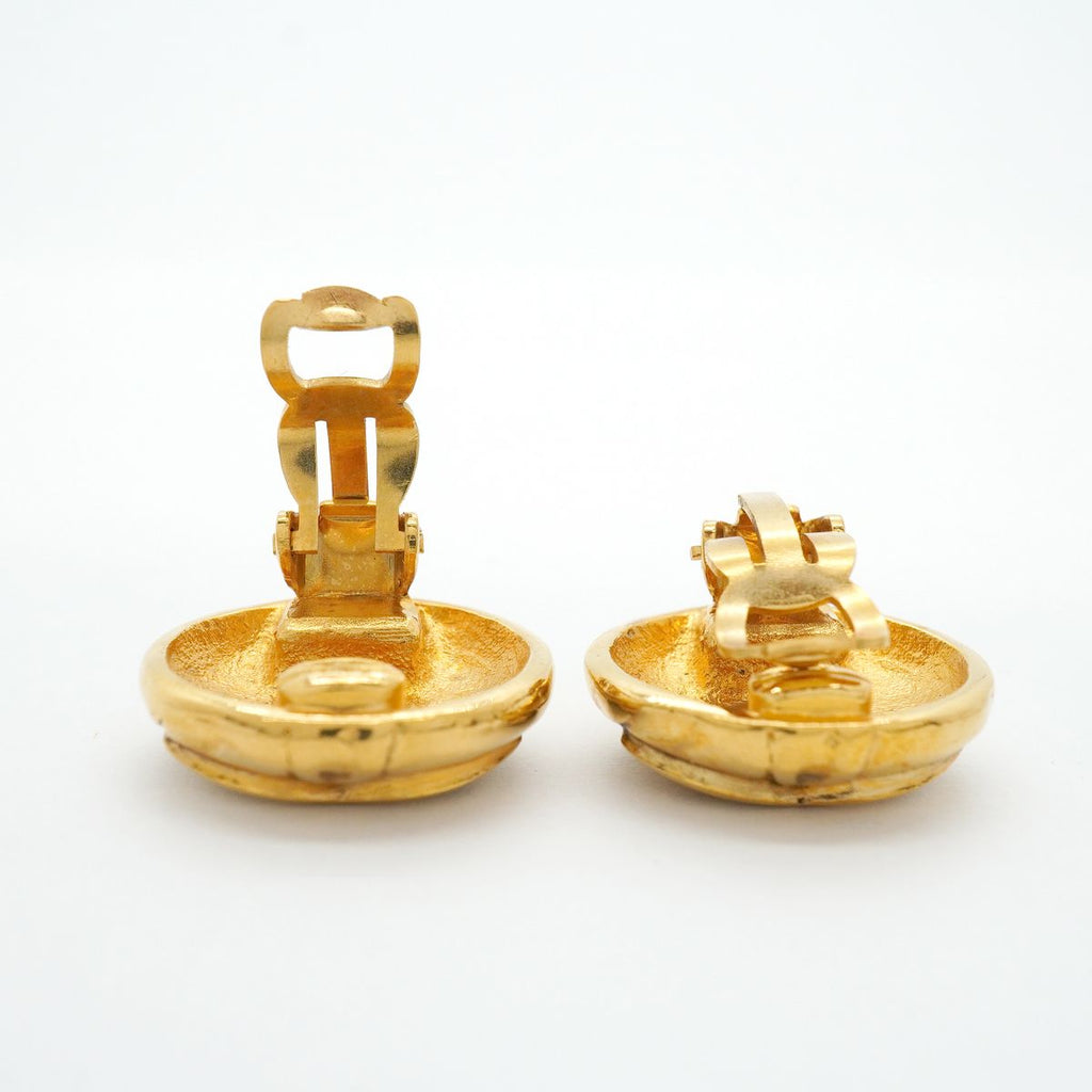 Chanel Earrings Vintage CC Logo Round Circle Gold Plated — view 3