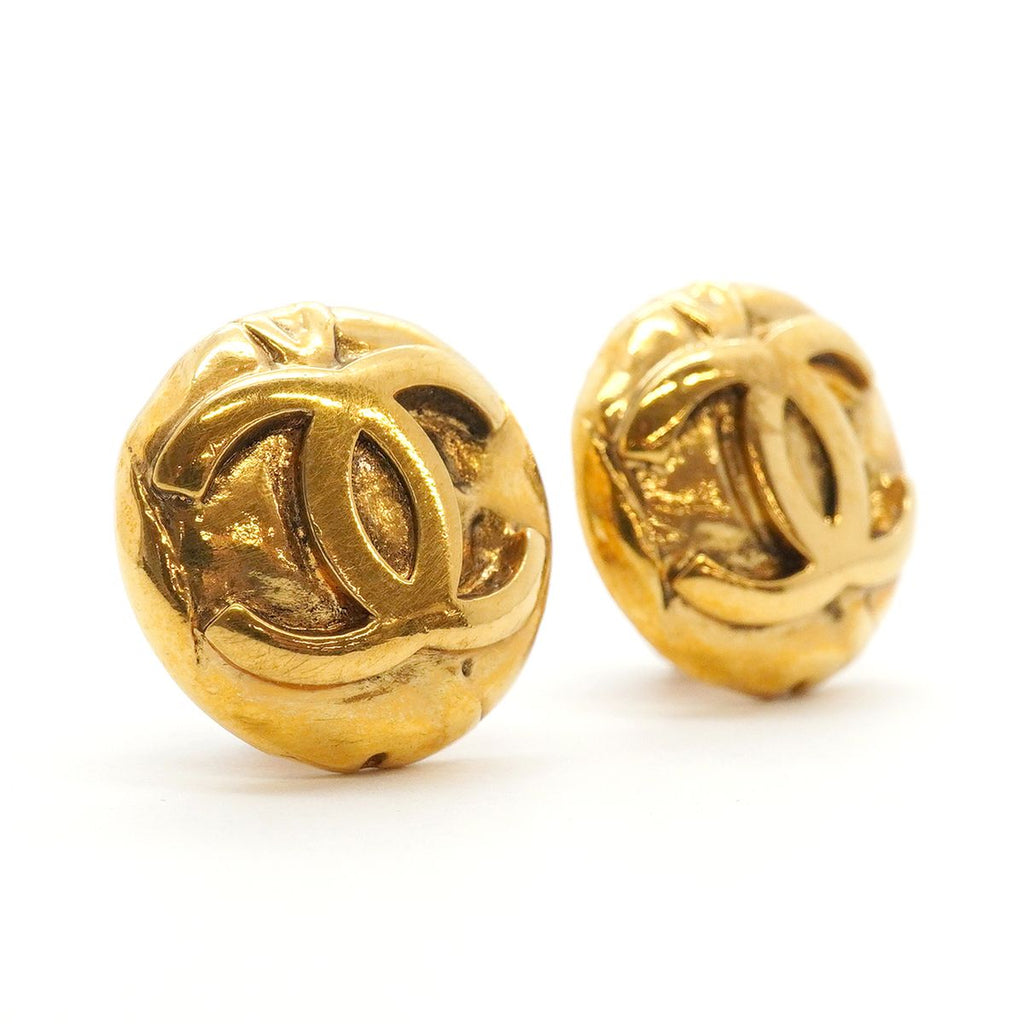 Chanel Earrings Vintage CC Logo Round Circle Gold Plated — view 2