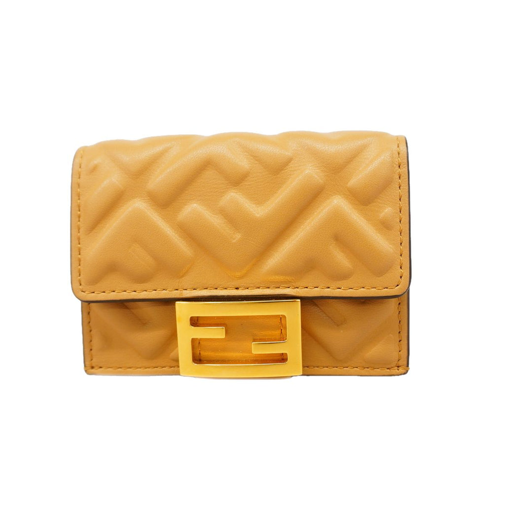 Fendi Trifold Wallet Leather Brown Gold