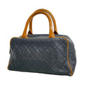 Chanel Handbag Quilted Patent Leather Navy Silver