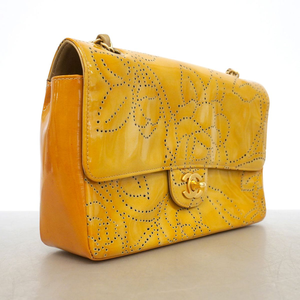 Chanel Shoulder Bag Perforated Patent Leather Yellow Gold — view 2