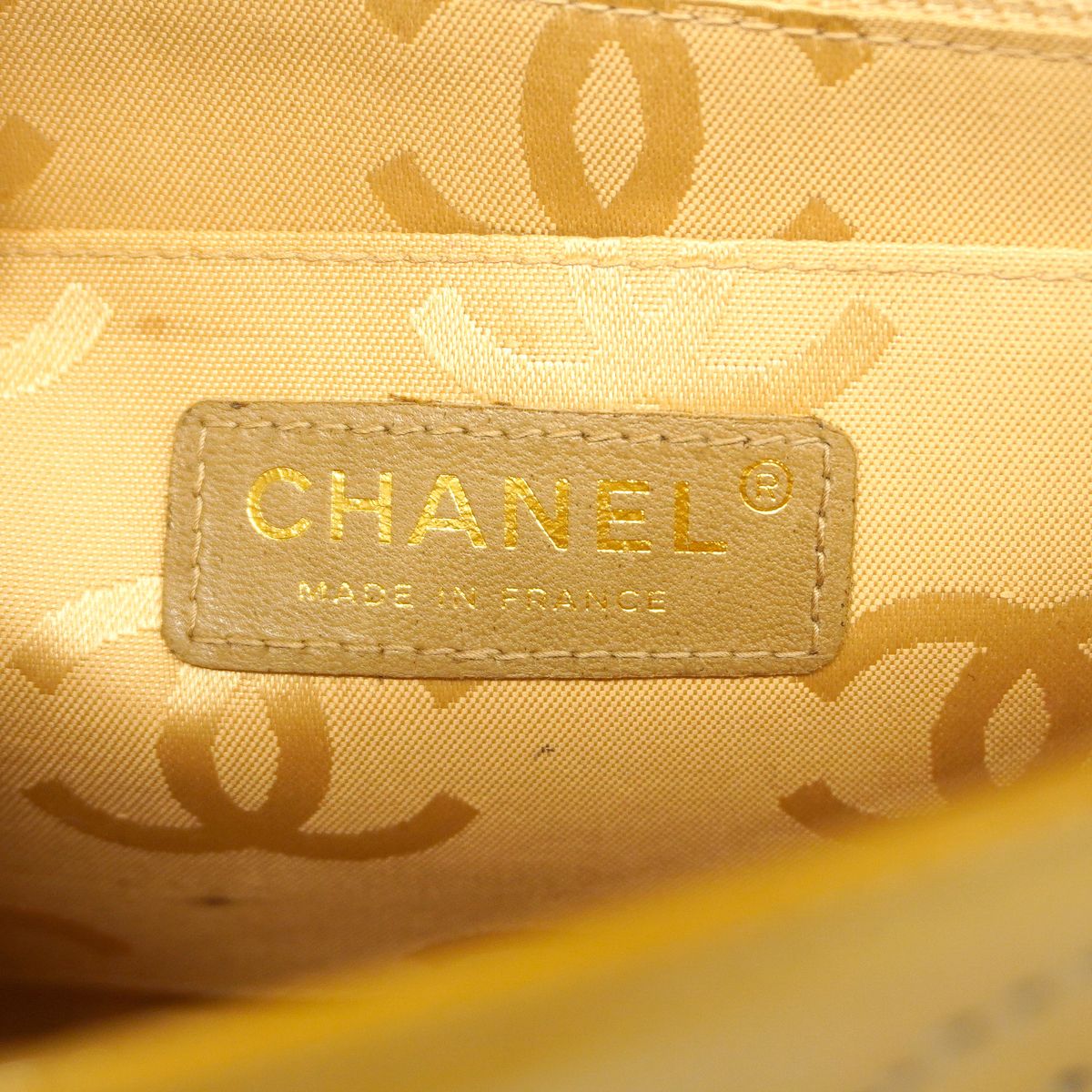 Chanel Shoulder Bag Perforated Patent Leather Yellow Gold — view 5