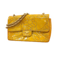 Chanel Shoulder Bag Perforated Patent Leather Yellow Gold