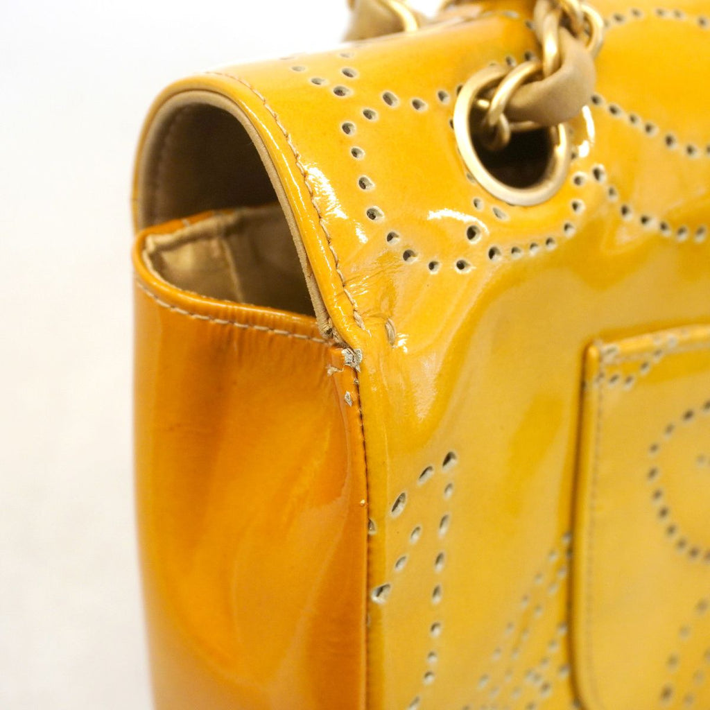 Chanel Shoulder Bag Perforated Patent Leather Yellow Gold — view 6