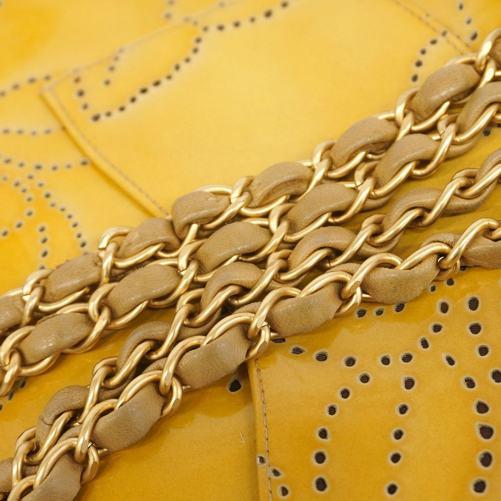 Chanel Shoulder Bag Perforated Patent Leather Yellow Gold — view 8