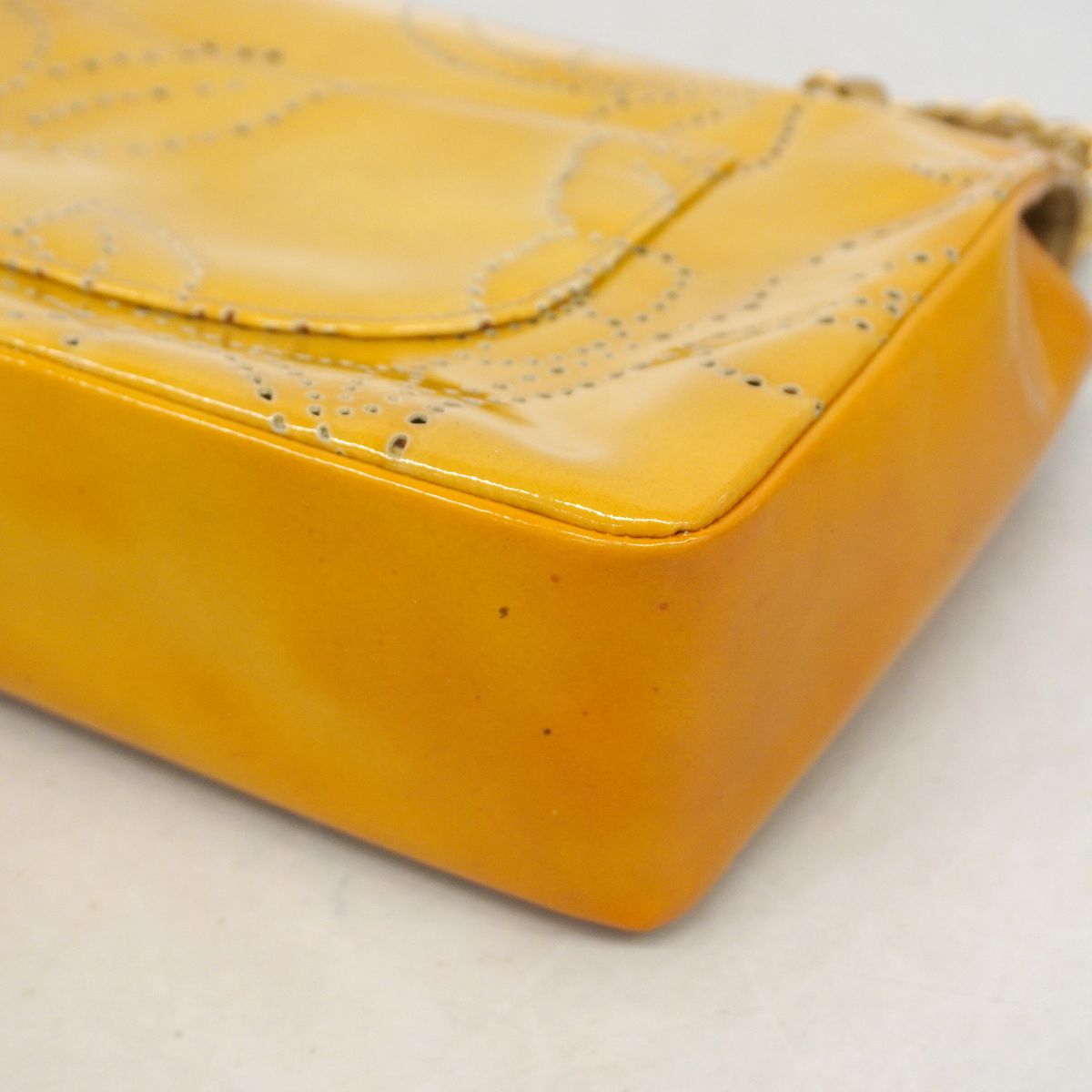 Chanel Shoulder Bag Perforated Patent Leather Yellow Gold — view 7