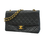 Chanel Shoulder Bag Quilted Lambskin Black Gold