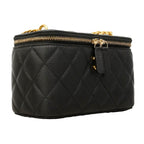 Chanel Shoulder Bag Quilted Caviar Leather Black Gold — view 2