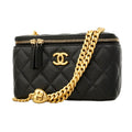 Chanel Shoulder Bag Quilted Caviar Leather Black Gold