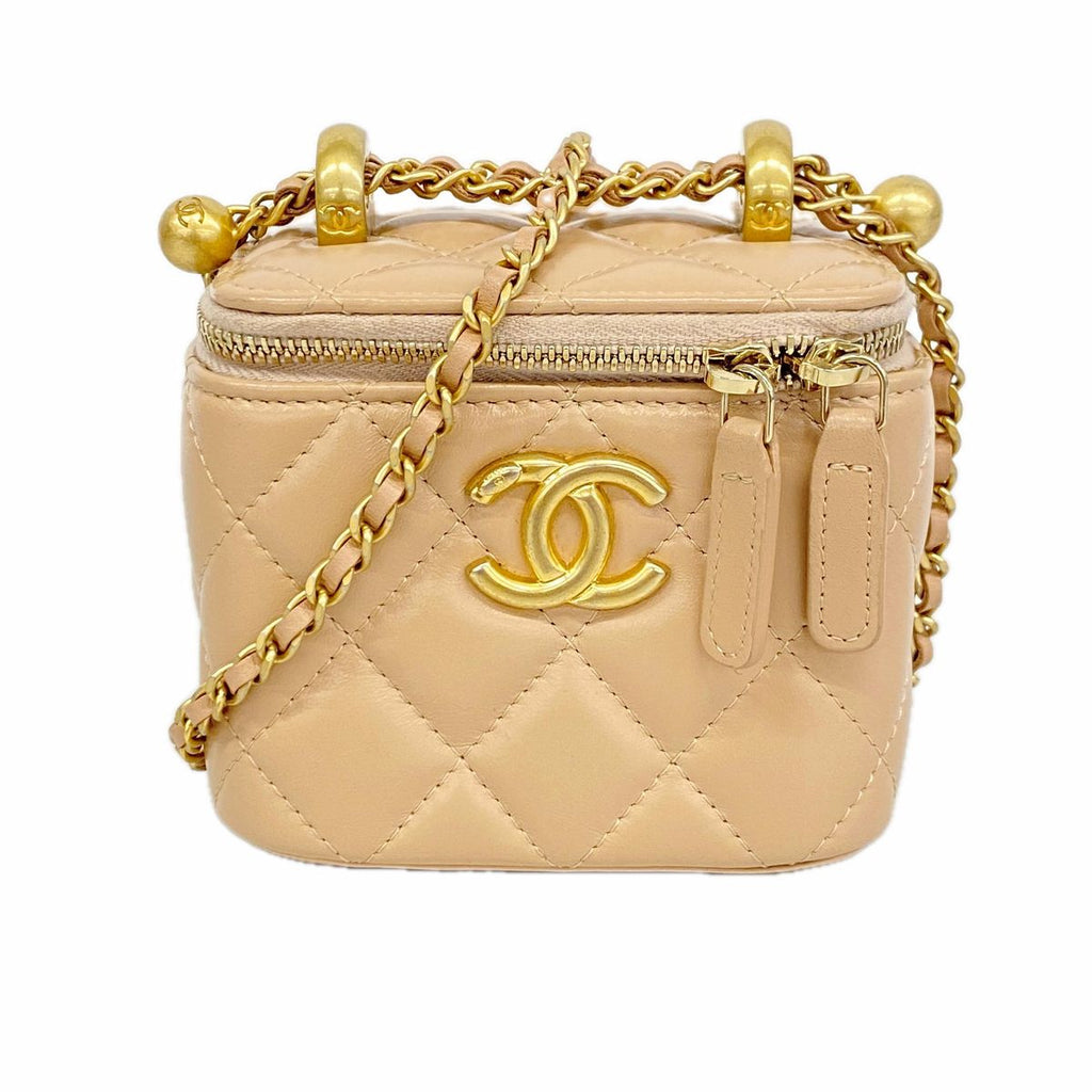 Chanel Vanity Bag Quilted Lambskin Pink Beige Gold