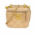 Chanel Vanity Bag Quilted Lambskin Pink Beige Gold