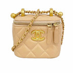 Chanel Vanity Bag Quilted Lambskin Pink Beige Gold