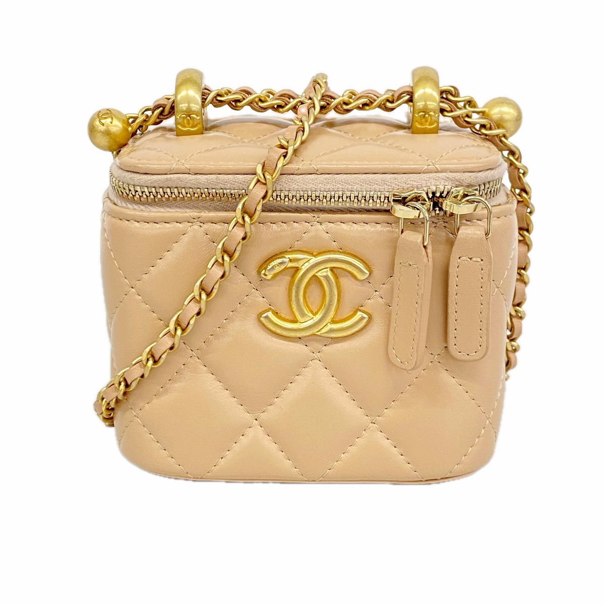 Chanel Vanity Bag Quilted Lambskin Pink Beige Gold