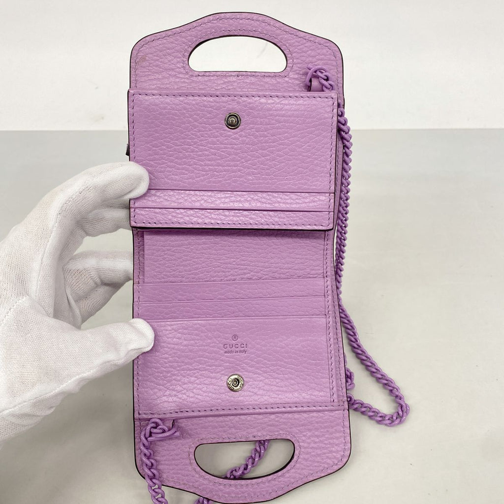 Gucci Wallet on Chain Double G Leather Purple Silver Shoulder Bag — view 4