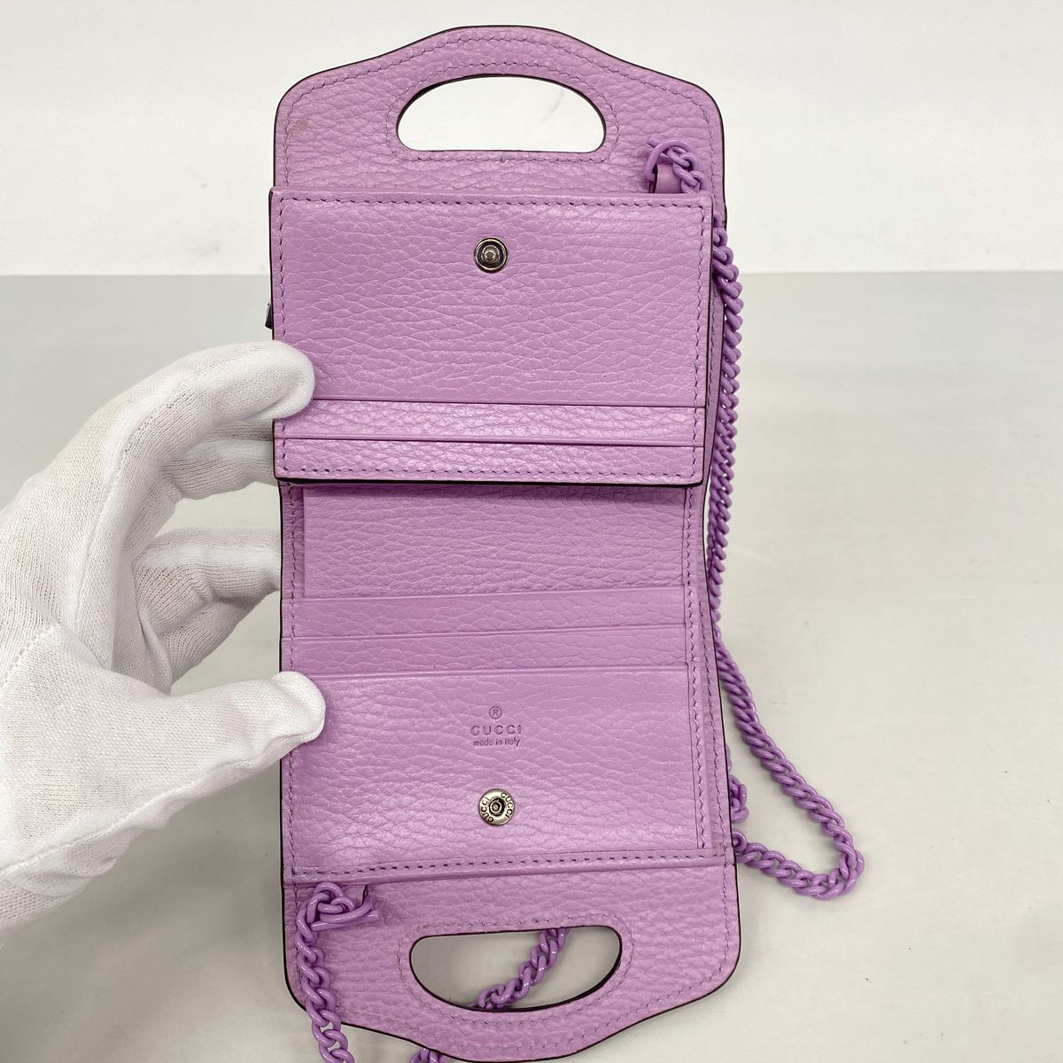 Gucci Wallet on Chain Double G Leather Purple Silver Shoulder Bag — view 4