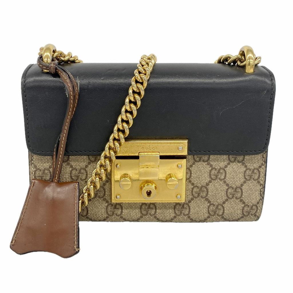 Gucci Shoulder Bag GG Supreme Black Brown Gold