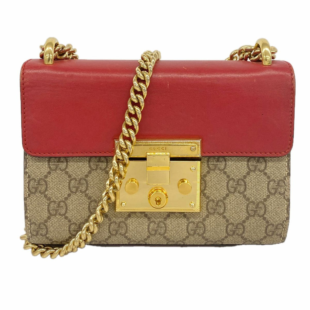 Gucci Shoulder Bag GG Supreme Red Brown Gold