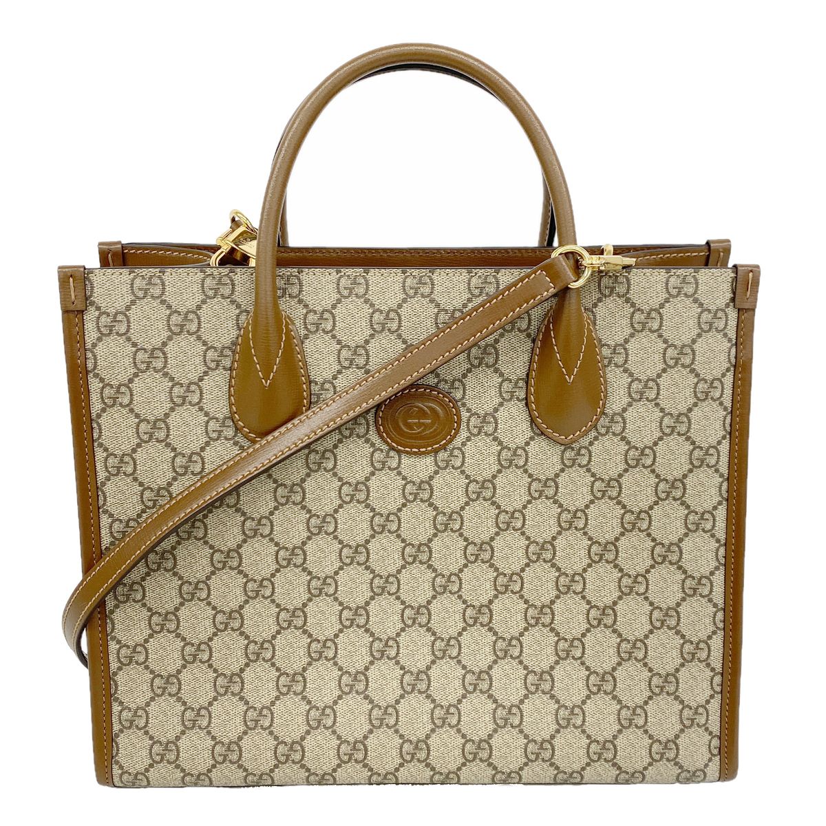 Gucci Tote GG Supreme Brown Gold 2-Way