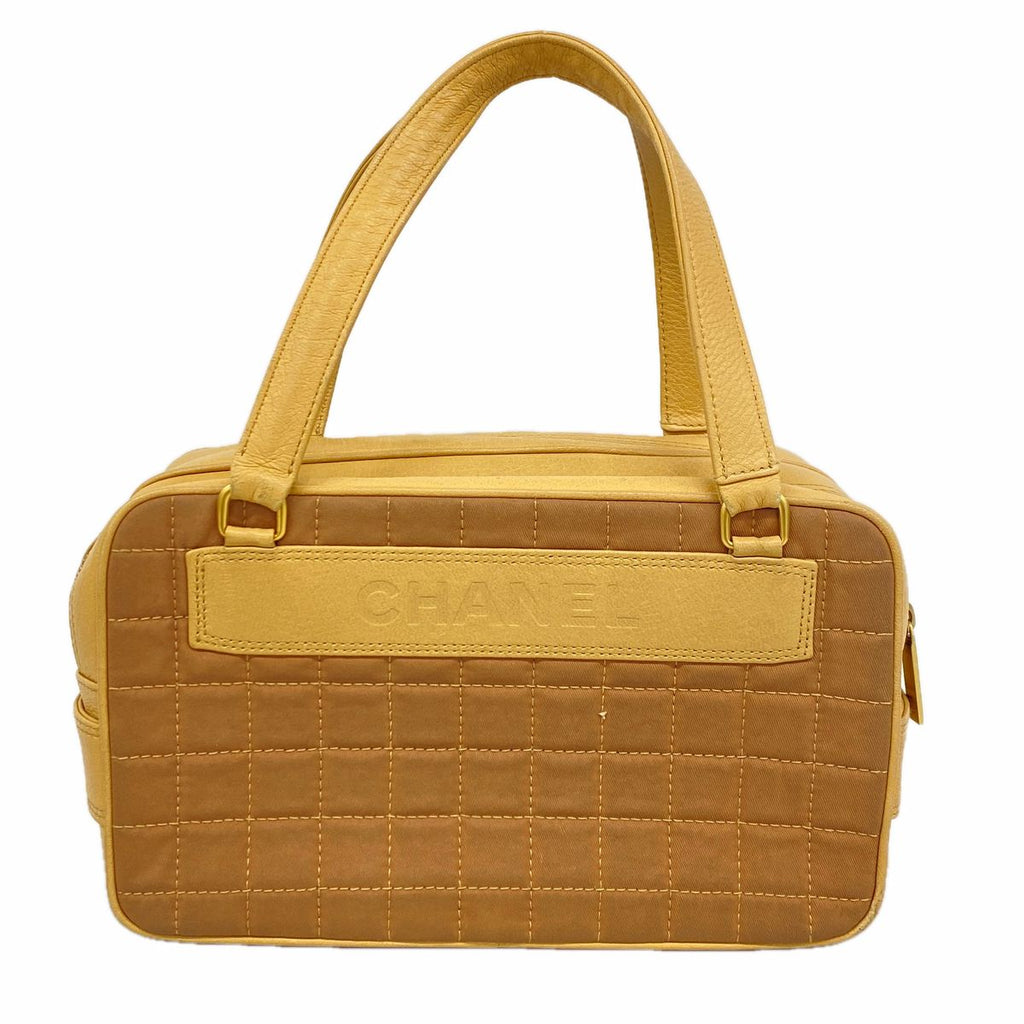 Chanel Handbag Choco Bar Canvas Beige Brown Gold