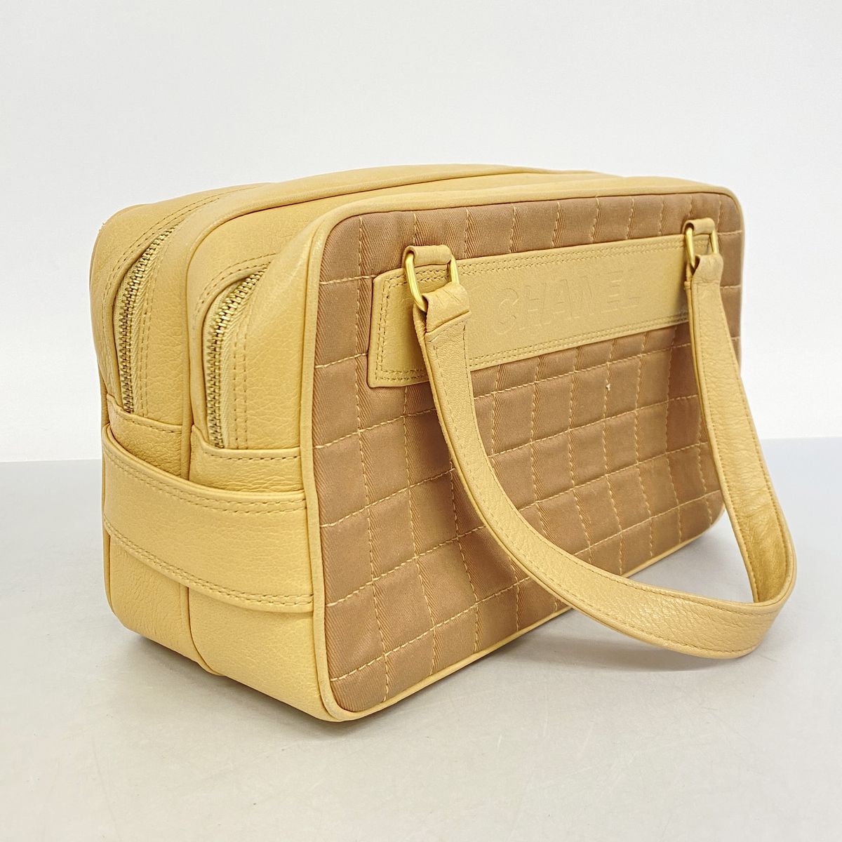 Chanel Handbag Choco Bar Canvas Beige Brown Gold — view 2