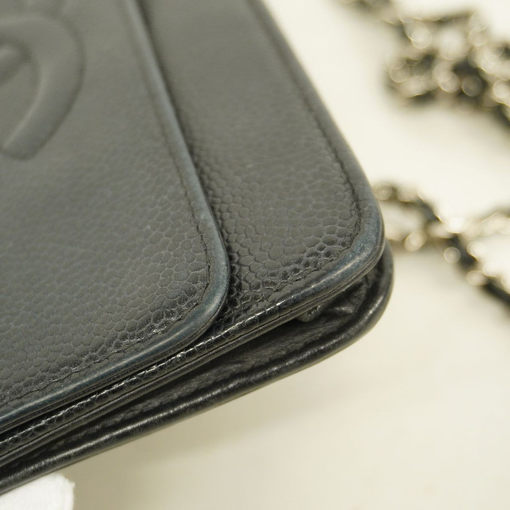 Chanel Wallet on Chain Caviar Leather Black Silver Shoulder Bag — view 8