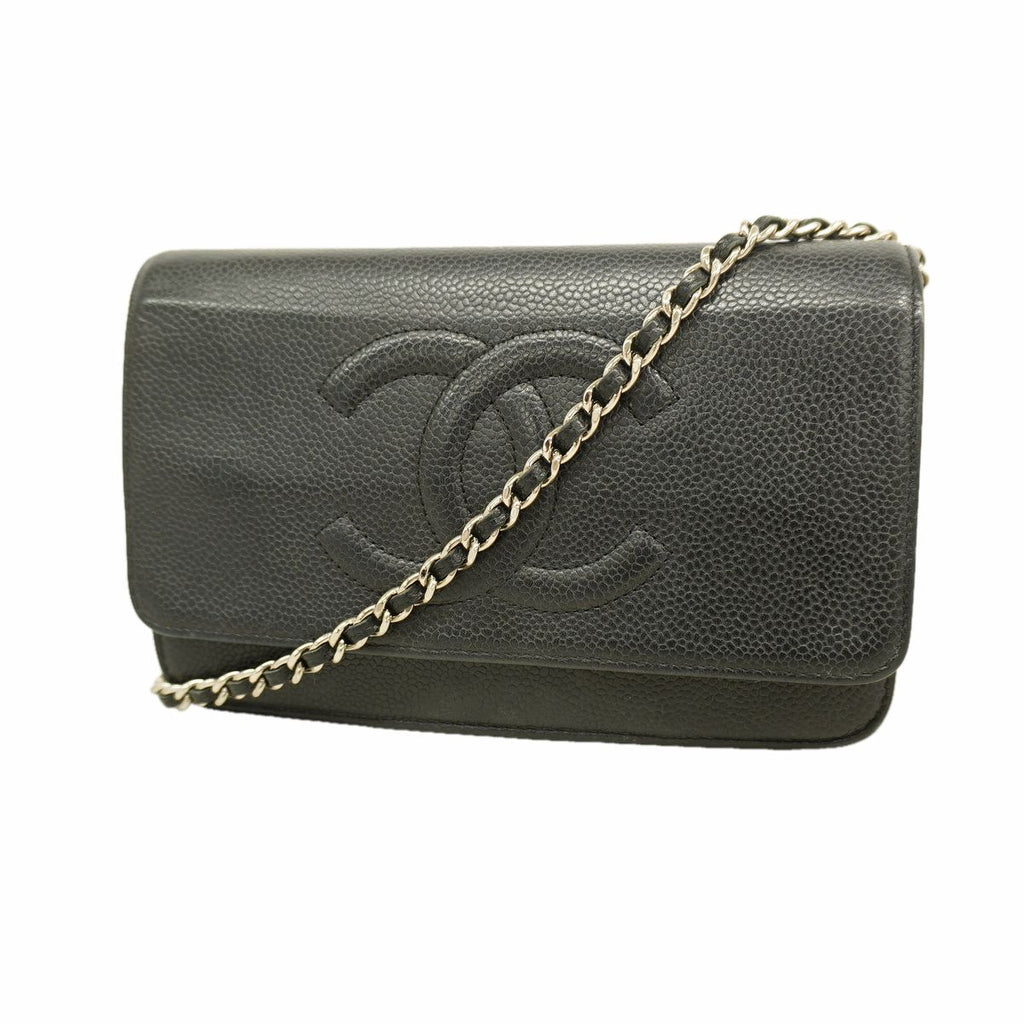 Chanel Wallet on Chain Caviar Leather Black Silver Shoulder Bag