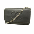 Chanel Wallet on Chain Caviar Leather Black Silver Shoulder Bag