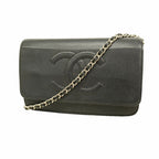 Chanel Wallet on Chain Caviar Leather Black Silver Shoulder Bag