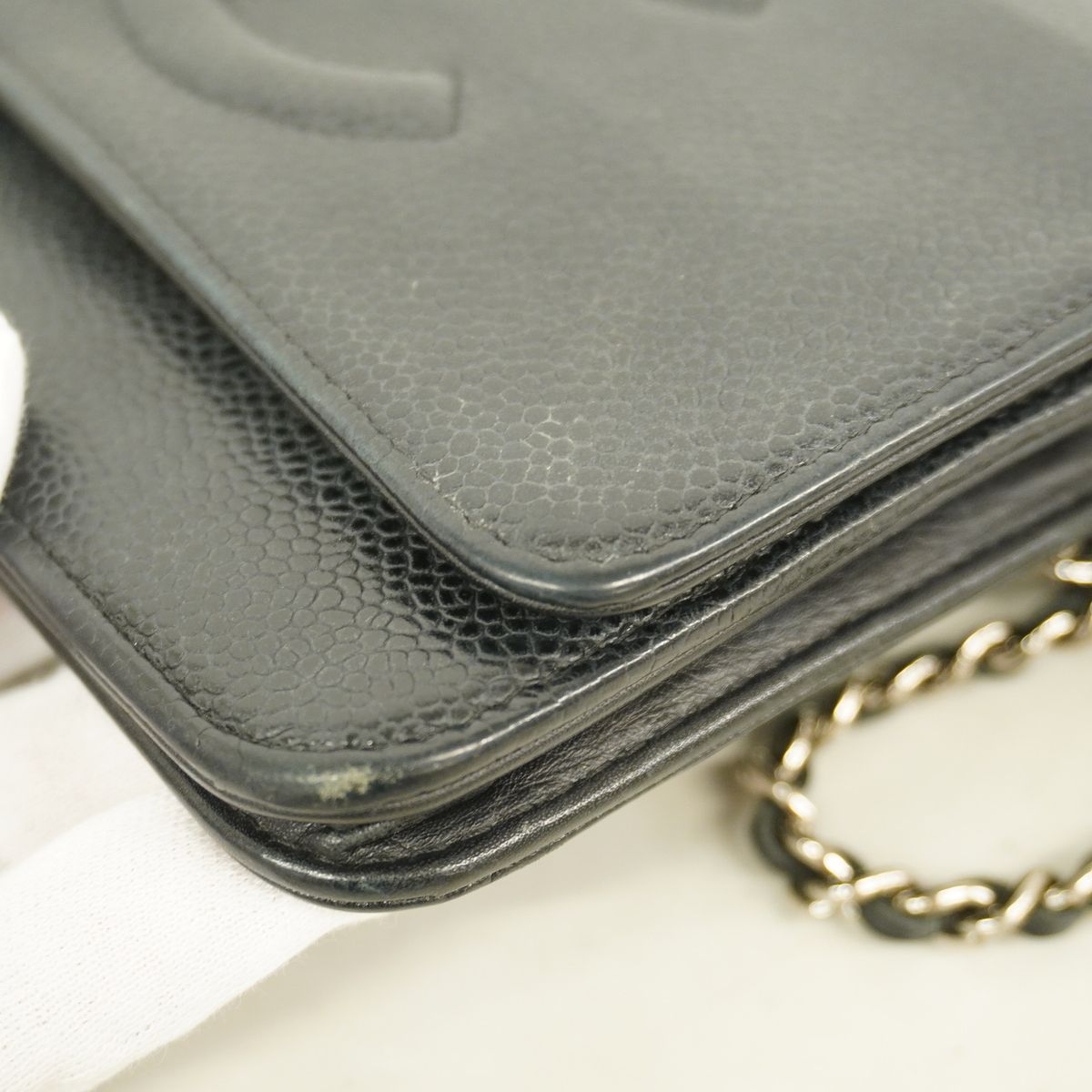 Chanel Wallet on Chain Caviar Leather Black Silver Shoulder Bag — view 7