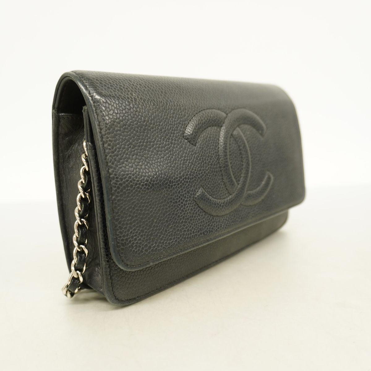 Chanel Wallet on Chain Caviar Leather Black Silver Shoulder Bag — view 2