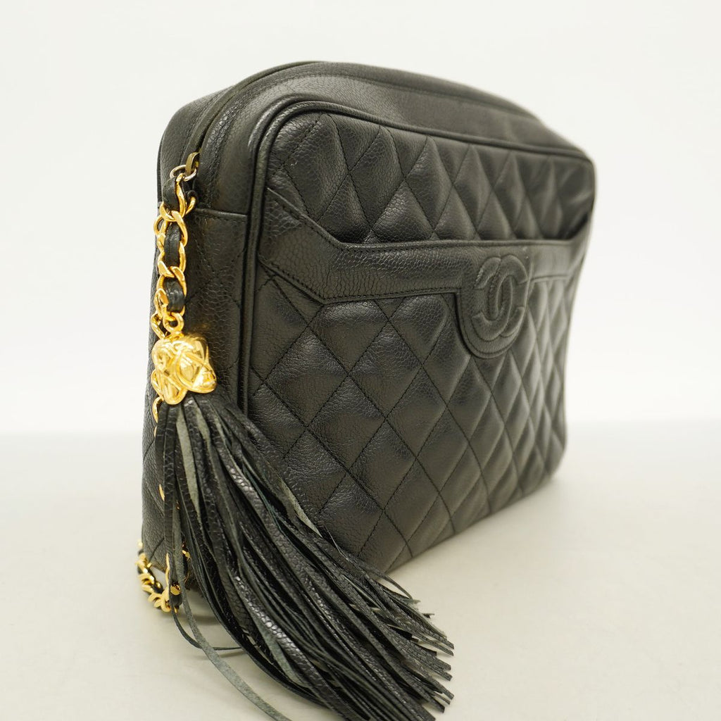 Chanel Shoulder Bag Quilted Caviar Leather Black Gold — view 2