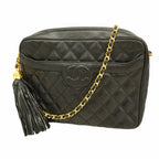 Chanel Shoulder Bag Quilted Caviar Leather Black Gold
