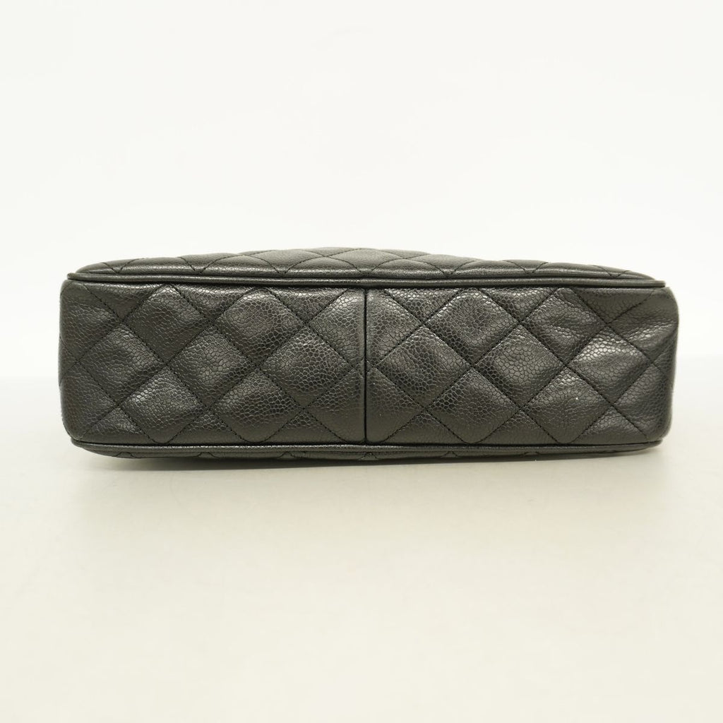 Chanel Shoulder Bag Quilted Caviar Leather Black Gold — view 3