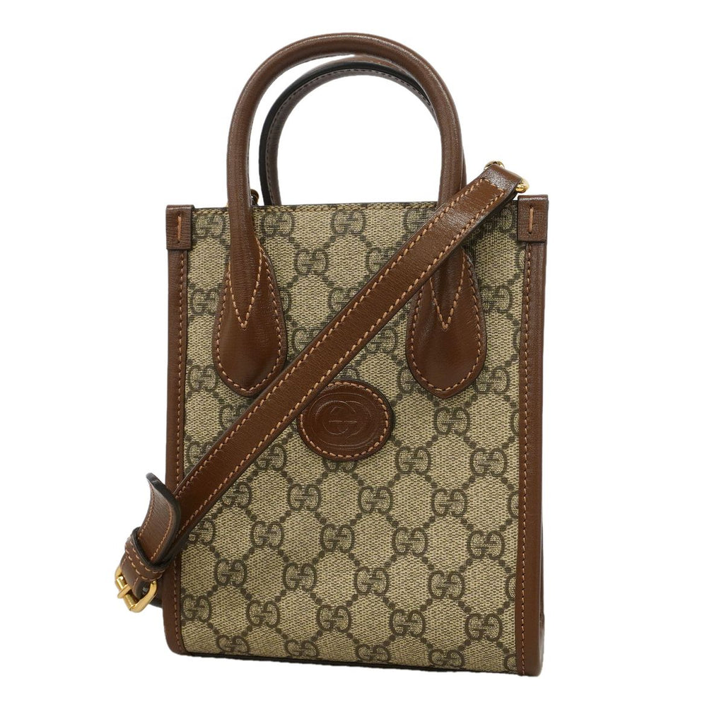 Gucci Handbag GG Supreme Interlocking G Brown Gold 2-Way Bag
