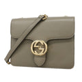 Gucci Shoulder Bag Interlocking G Leather Gray Champagne Gold