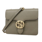 Gucci Shoulder Bag Interlocking G Leather Gray Champagne Gold