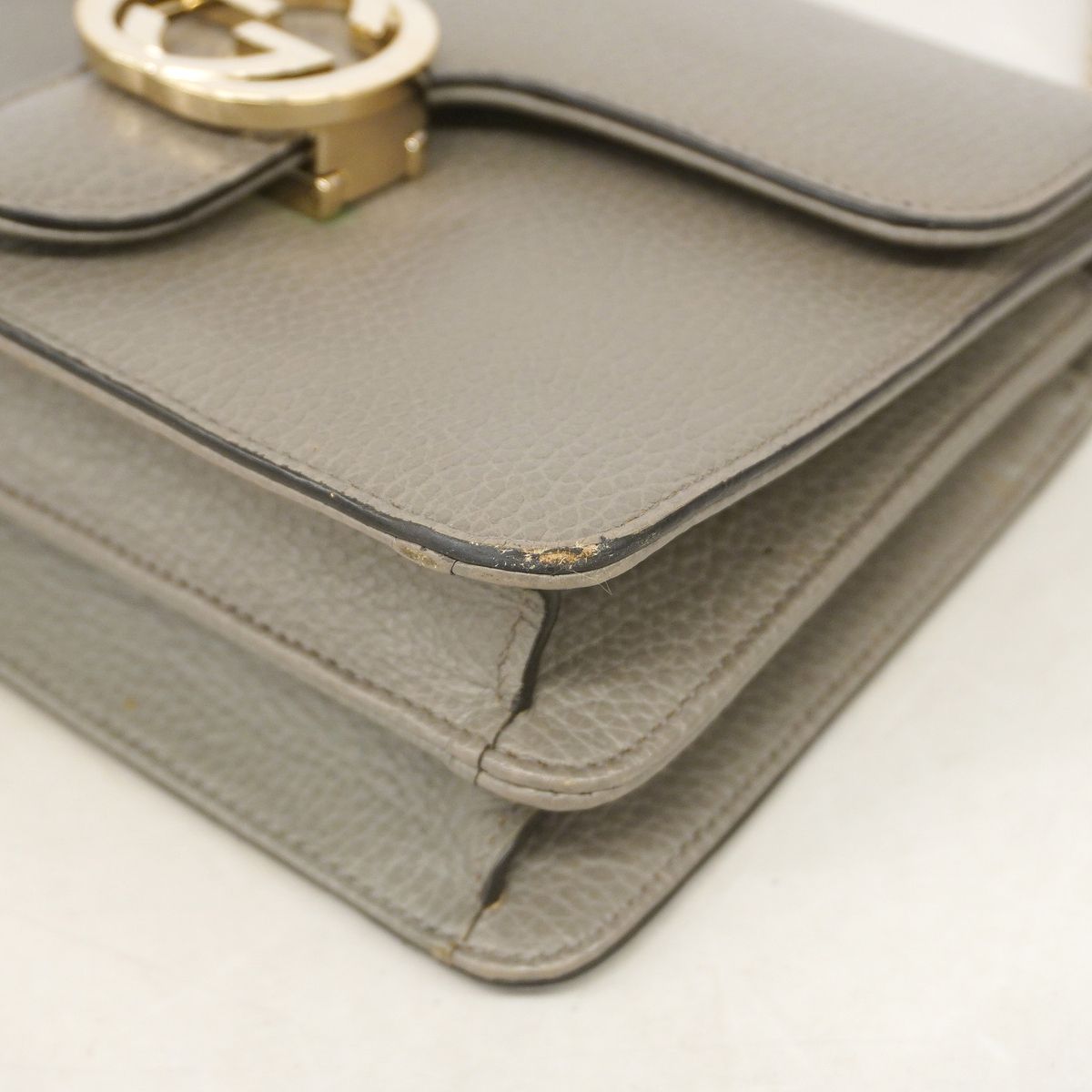 Gucci Shoulder Bag Interlocking G Leather Gray Champagne Gold — view 6